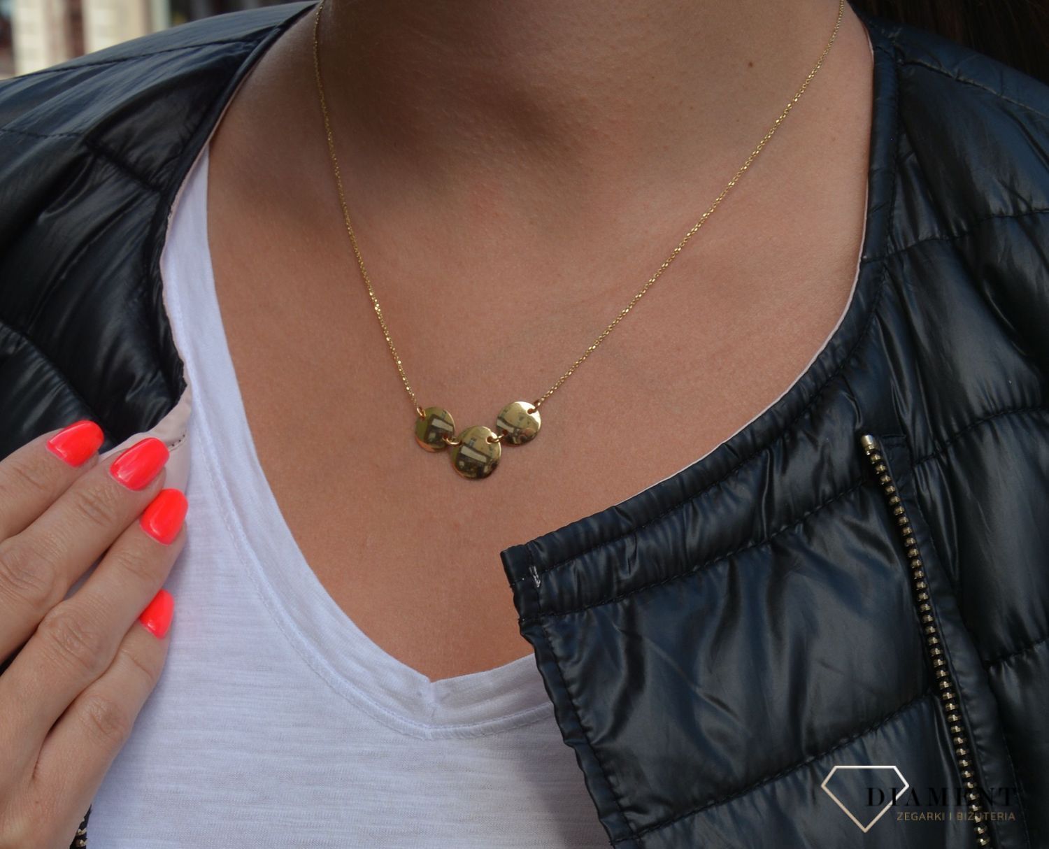 Złoty naszyjnik celebrytka 585 z trzema okręgami.jpg